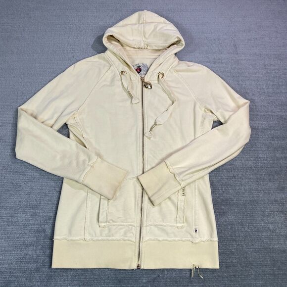 Twisted Heart Sweater Women L Yellow Full Zip Hoodie Star Sequin Y2K Grunge - Picture 7 of 8